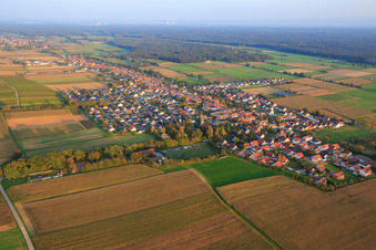 Vue aérienne de Vue d'ensemble du village depuis l'ouest à Freckenfeld dans le département Rhénanie-Palatinat, Allemagne