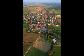 Vue d'ensemble du village depuis l'ouest à Freckenfeld dans le département Rhénanie-Palatinat, Allemagne d'en haut
