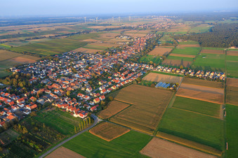 Vue d'ensemble du village depuis l'ouest à Freckenfeld dans le département Rhénanie-Palatinat, Allemagne depuis l'avion