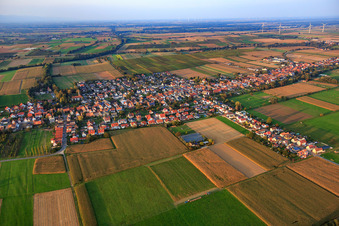 Vue aérienne de Vue d'ensemble du village depuis le sud à Freckenfeld dans le département Rhénanie-Palatinat, Allemagne