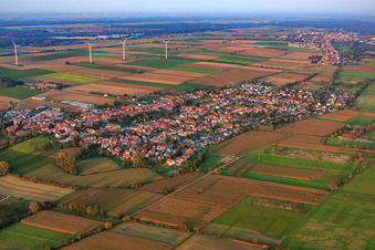 Vue aérienne de Vue d'ensemble du village depuis le sud-ouest à Minfeld dans le département Rhénanie-Palatinat, Allemagne