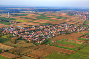 Vue aérienne de Vue d'ensemble du village depuis le sud-ouest à Minfeld dans le département Rhénanie-Palatinat, Allemagne
