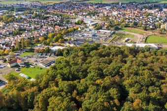 Vue aérienne de Zone commerciale de la Lauterburger Straße avec Auto Bohlender GmbH & Co.KG et ALDI sur la Lauterburger Straße à Kandel dans le département Rhénanie-Palatinat, Allemagne