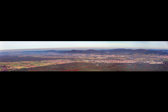 Vue aérienne de Panorama de l'Odenwald de Darmstadt à Heppenheim, devant Einhausen et Lorsch à Lorsch dans le département Hesse, Allemagne