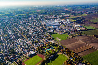 Vue aérienne de Rue des Nibelungen à Bürstadt dans le département Hesse, Allemagne