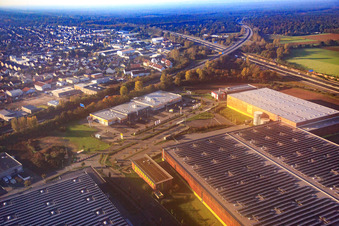 Vue aérienne de Centre de distribution d'Alnatura sur l'A67 à Lorsch dans le département Hesse, Allemagne