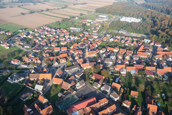 Vue aérienne de Vue sur le village à Schaffhouse-près-Seltz dans le département Bas Rhin, France