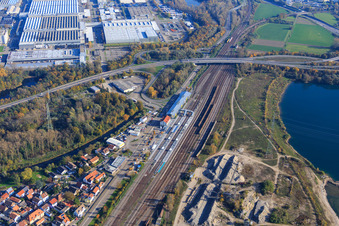 Vue aérienne de Gare de Wörth (Rhin) à Wörth am Rhein dans le département Rhénanie-Palatinat, Allemagne