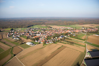 Vue aérienne de Niederlauterbach dans le département Bas Rhin, France