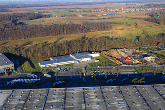 Zone industrielle de Horst, Alfa Aesar GmbH à le quartier Minderslachen in Kandel dans le département Rhénanie-Palatinat, Allemagne depuis l'avion