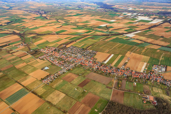 Vue aérienne de Vue d'ensemble du village en hiver depuis le sud-est à Freckenfeld dans le département Rhénanie-Palatinat, Allemagne