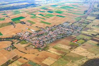 Vue d'ensemble du village en hiver depuis le sud-ouest à Minfeld dans le département Rhénanie-Palatinat, Allemagne d'en haut