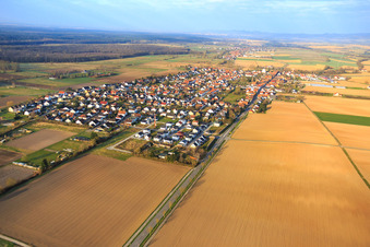 Photographie aérienne de Vue d'ensemble du village en hiver sur la B427 depuis l'est à Minfeld dans le département Rhénanie-Palatinat, Allemagne