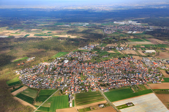 Vue aérienne de Vue d'ensemble de la ville en hiver depuis le sud à Harthausen dans le département Rhénanie-Palatinat, Allemagne