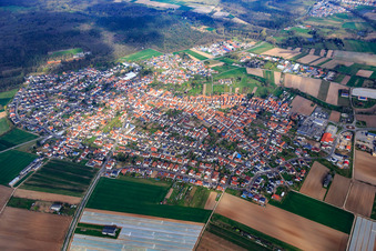 Vue aérienne de Vue d'ensemble de la ville en hiver depuis le sud-est à Harthausen dans le département Rhénanie-Palatinat, Allemagne