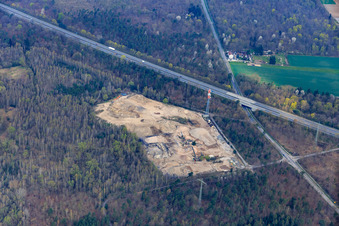 Vue aérienne de Site de Baustoff-Recycling Speyer GmbH & Co KG dans la forêt à le quartier Rinkenbergerhof in Speyer dans le département Rhénanie-Palatinat, Allemagne