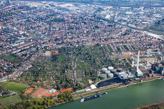 Vue aérienne de Quartier Neckarau in Mannheim dans le département Bade-Wurtemberg, Allemagne