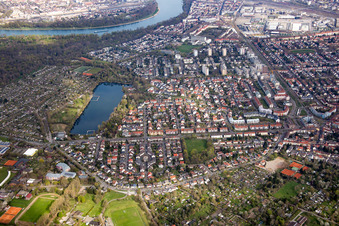 Vue aérienne de Stollenwörthweier à le quartier Niederfeld in Mannheim dans le département Bade-Wurtemberg, Allemagne