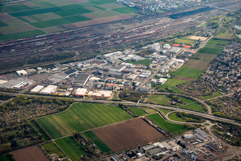 Vue aérienne de Zone industrielle de Mallaustr à le quartier Rheinau in Mannheim dans le département Bade-Wurtemberg, Allemagne