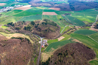 Vue aérienne de Moulin du Château à le quartier Nieder-Modau in Ober-Ramstadt dans le département Hesse, Allemagne