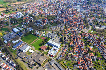Vue aérienne de École Alfred Delp, école Landrat Gruber, école Gutenberg Dieburg et ABC Halle Dieburg à Dieburg dans le département Hesse, Allemagne