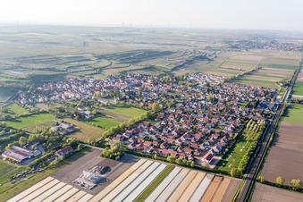 Vue aérienne de Champs agricoles et terres agricoles à Mettenheim dans le département Rhénanie-Palatinat, Allemagne