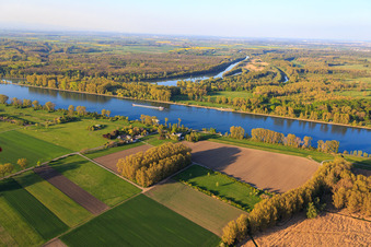 Vue aérienne de Gasthaus Zum Rheinhof sur la rampe OTAN Guntersblum à Guntersblum dans le département Rhénanie-Palatinat, Allemagne