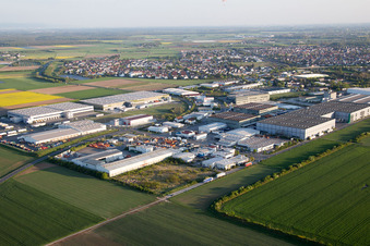 Zone industrielle et commerciale NO avec Grieshaber Logistic Group AG à Biebesheim am Rhein dans le département Hesse, Allemagne vue d'en haut