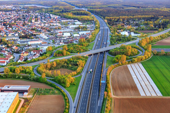 Vue aérienne de Sortie Lorsch de l'autoroute A67 à Lorsch dans le département Hesse, Allemagne