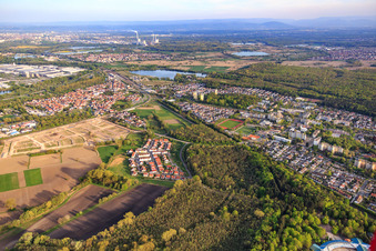 Vue aérienne de Vue de la ville depuis le nord-ouest à Wörth am Rhein dans le département Rhénanie-Palatinat, Allemagne