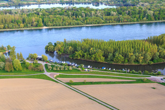 Vue aérienne de Port de plaisance de Neuburg à l'embouchure de la Lauter à Neuburg am Rhein dans le département Rhénanie-Palatinat, Allemagne