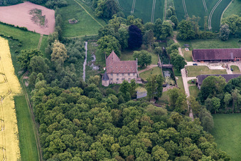 Vue aérienne de Château entouré de douves de Thienhausen à le quartier Rolfzen in Steinheim dans le département Rhénanie du Nord-Westphalie, Allemagne