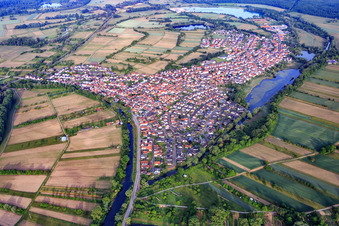 Vue aérienne de Vue du village depuis l'est à Neuburg am Rhein dans le département Rhénanie-Palatinat, Allemagne