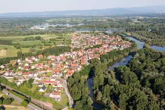 Vue aérienne de Zones riveraines le long de l'embouchure de la rivière Sauer à Munchhausen dans le département Bas Rhin, France