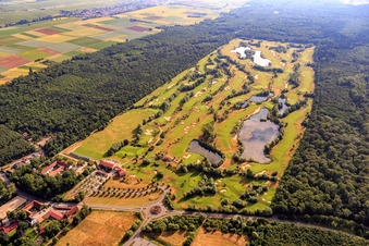 Vue aérienne de Terrain de golf Dreihof depuis le nord-est à le quartier Dreihof in Essingen dans le département Rhénanie-Palatinat, Allemagne