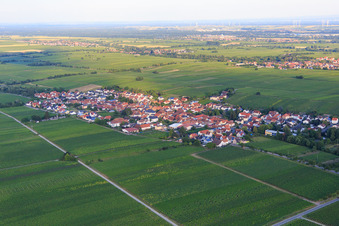Vue aérienne de Vue du village viticole depuis le nord-ouest à Roschbach dans le département Rhénanie-Palatinat, Allemagne