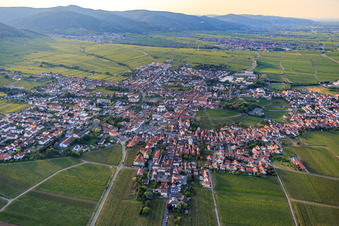 Vue aérienne de Vue de la ville entre les vignes depuis le sud à Edenkoben dans le département Rhénanie-Palatinat, Allemagne
