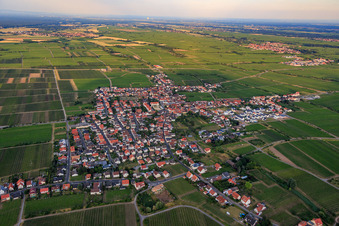 Vue aérienne de Village viticole au bord du Haardt vu de l'ouest à le quartier Diedesfeld in Neustadt an der Weinstraße dans le département Rhénanie-Palatinat, Allemagne
