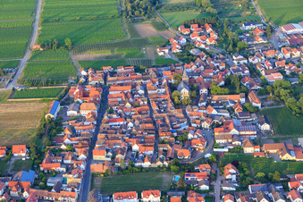 Vue aérienne de Centre du village vu de l'ouest à Kirrweiler dans le département Rhénanie-Palatinat, Allemagne