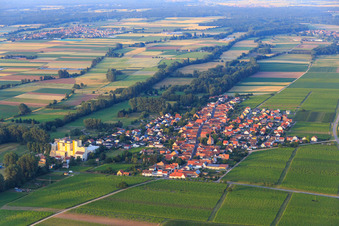Vue aérienne de Vue d'ensemble du village depuis l'ouest à Freimersheim dans le département Rhénanie-Palatinat, Allemagne