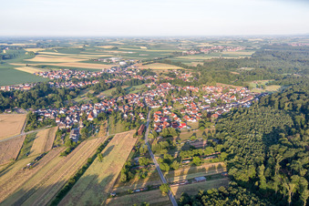 Vue aérienne de Champs agricoles et terres agricoles à Scheibenhardt dans le département Rhénanie-Palatinat, Allemagne