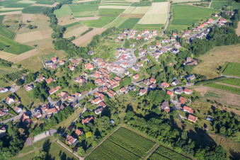 Vue aérienne de Champs agricoles et terres agricoles à Oberhoffen-lès-Wissembourg dans le département Bas Rhin, France