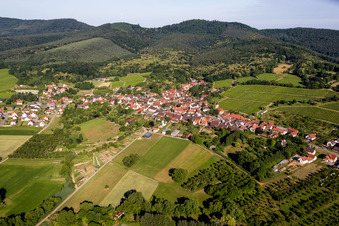 Vue aérienne de Champs agricoles et terres agricoles à Rott dans le département Bas Rhin, France