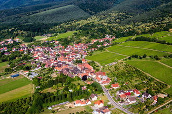 Vue aérienne de Champs agricoles et terres agricoles à Rott dans le département Bas Rhin, France
