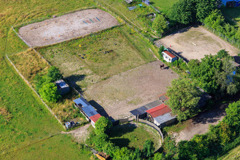 Vue aérienne de Enclos à chevaux à Dörniggraben à Minfeld dans le département Rhénanie-Palatinat, Allemagne