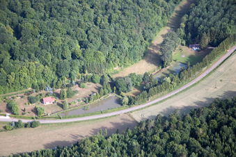 Vue aérienne de Étangs à poissons à Lamorville dans le département Meuse, France