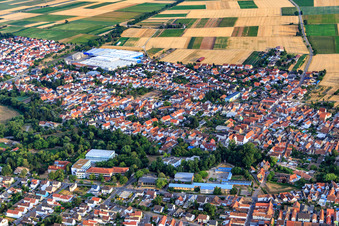 Vue aérienne de Spiegelbachhalle, Realschule plus, école primaire Bellheim et association des communes Bellheim à Bellheim dans le département Rhénanie-Palatinat, Allemagne
