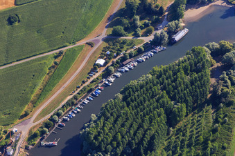 Vue oblique de Port de plaisance de Neuburg à l'embouchure de la Lauter à Neuburg am Rhein dans le département Rhénanie-Palatinat, Allemagne