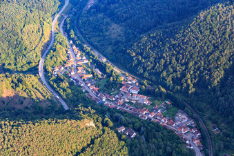 Vue aérienne de Vue du village du Queichtal depuis le nord-ouest à Rinnthal dans le département Rhénanie-Palatinat, Allemagne