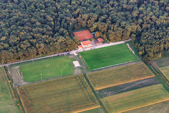 Vue aérienne de Terrains de sport du TSV 1908 Freckenfeld et cabane barbecue vue de l'ouest à Freckenfeld dans le département Rhénanie-Palatinat, Allemagne